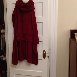 Cowl neck long-length hoodie